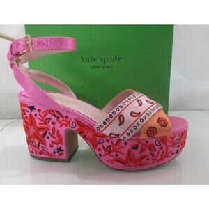 Kate Spade New York Rio Bandana Patchwork Platform Sandals Persimmon Size 9